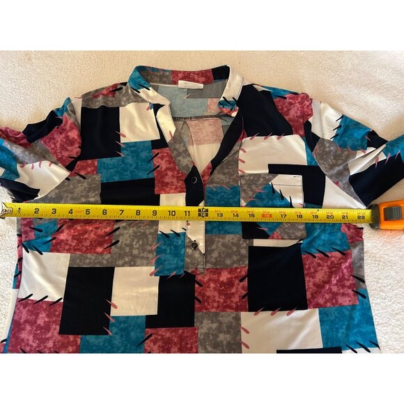 Ma-Ryś Catherine Women’s Blouse Top 46 XL Multicolor Patchwork Print Button Fron - Picture 3 of 10